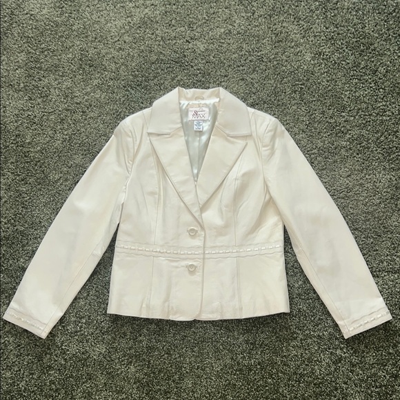 Madison & Max White Genuine Leather Jacket Women’s Size Large - Picture 1 of 8